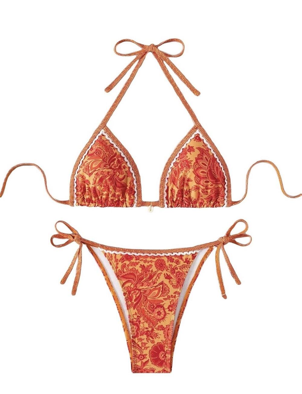BYFINECANY Women's Floral Printed Swim Bikini Set Orange S